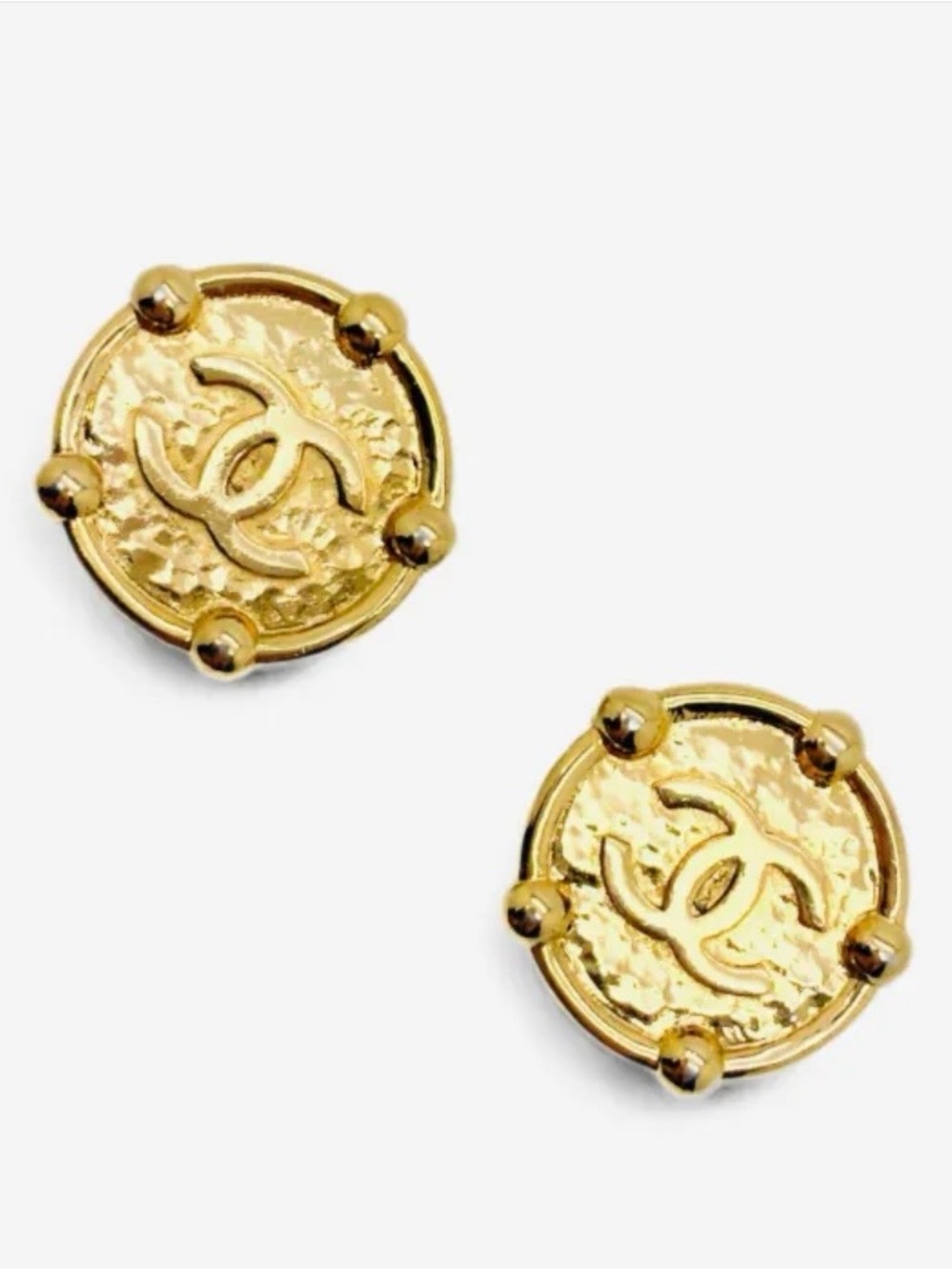 CHANEL Gold Plated CC Coin Clip On Earrings With COA